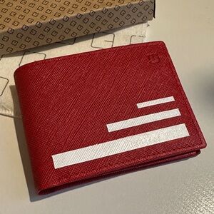 New Red Leather Men’s Wallet with White painted stripes